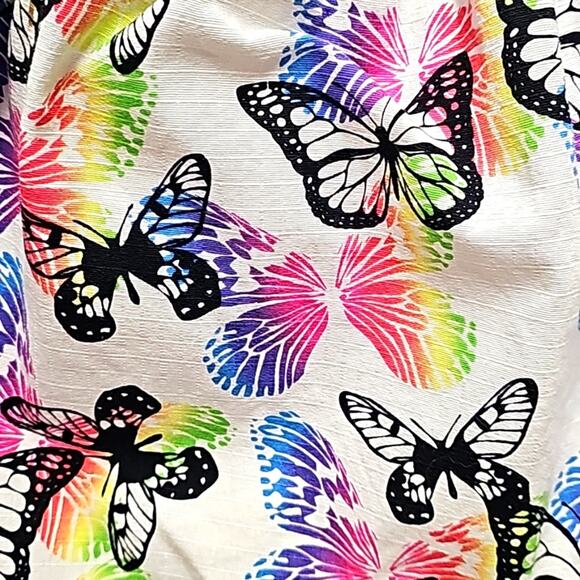 Womens White w/ Black and Multi Color Butterflies Tote Sac Shopping Shoulder Bag - Picture 4 of 8